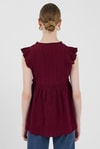 Bordo Fırfır Kol Detaylı Bluz 8053A