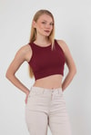 Bordo Fitilli Crop Kadın Atlet 1312