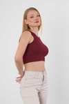Bordo Fitilli Crop Kadın Atlet 1312