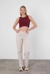 Bordo Fitilli Crop Kadın Atlet 1312