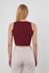 Bordo Fitilli Crop Kadın Atlet 1312