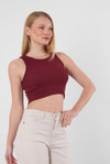 Bordo Fitilli Crop Kadın Atlet 1312