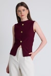 Bordo Gold Düğme Detaylı Kolsuz Bluz 2203