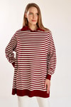 Bordo İnce Çizgi Polo Yaka Tunik 5345