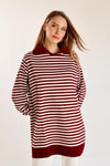 Bordo İnce Çizgi Polo Yaka Tunik 5345