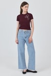 Bordo İnci Kurdele İşlemeli Crop Slim Fit Tişört 2229