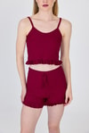 Bordo İp Askılı Fırfırlı Şortlu Takım 0703