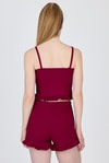 Bordo İp Askılı Fırfırlı Şortlu Takım 0703