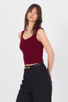Bordo Kalın Askılı V Yaka Bluz 13293