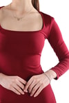 Bordo Kare Yaka Elbise 385