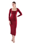 Bordo Kare Yaka Elbise 385