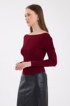 Bordo Kayık Yaka Kol Büzgülü Bluz 2433