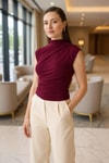 Bordo Kolsuz Büzgülü Sandy Bluz 2430