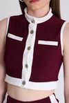 Bordo Kolsuz Crop Bluz ve Şeritli Palazzo Pantolon Takım 2215