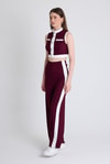 Bordo Kolsuz Crop Bluz ve Şeritli Palazzo Pantolon Takım 2215
