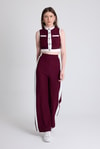 Bordo Kolsuz Crop Bluz ve Şeritli Palazzo Pantolon Takım 2215