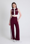 Bordo Kolsuz Crop Bluz ve Şeritli Palazzo Pantolon Takım 2215