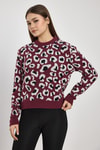 Bordo Leopar Detay Triko Kazak 24342