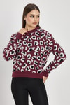 Bordo Leopar Detay Triko Kazak 24342