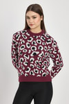 Bordo Leopar Detay Triko Kazak 24342