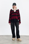 Bordo Polo Yaka Çizgili Kazak 24379
