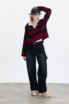 Bordo Polo Yaka Çizgili Kazak 24379