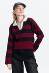 Bordo Polo Yaka Çizgili Kazak 24379