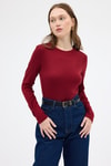 Bordo Premium/Viskoz Yumuşak Kumaşlı Parmak Geçmeli Crop Bluz 8162A