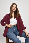 Bordo Relaxed Fit Rahat Kesim Basic Gömlek - 6621A