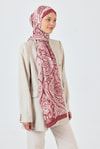 Bordo Retro Desenli Şal 4004