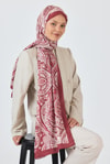Bordo Retro Desenli Şal 4004