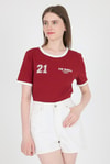 Bordo Ribanalı Yazı Baskılı Slim Fit Tişört 5981