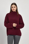 Bordo Tam Boğaz Triko Kazak 23374