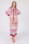 Bordo Uzun Desenli Elbise 2627