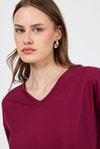 Bordo V Yaka %100 Pamuk Comfort Fit Tişört 2143M