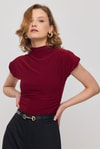 Bordo Vatkalı Kısa Bluz 13185