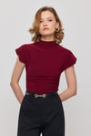 Bordo Vatkalı Kısa Bluz 13185