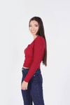 Bordo Yaka Fermuarlı Bluz 1057