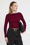 Bordo Yanları Büzgülü Oysho Bluz 6893
