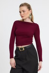 Bordo Yanları Büzgülü Oysho Bluz 6893