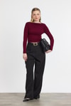 Bordo Yanları Büzgülü Oysho Bluz 6893