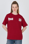 Bordo Yazı Baskılı %100 Pamuk Oversize Tişört 6403