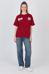 Bordo Yazı Baskılı %100 Pamuk Oversize Tişört 6403