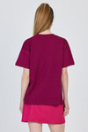 Bordo Yazı Baskılı %100 Pamuk Oversize Tişört 2150-17M
