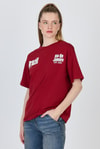 Bordo Yazı Baskılı %100 Pamuk Oversize Tişört 6403