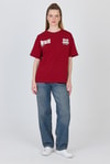 Bordo Yazı Baskılı %100 Pamuk Oversize Tişört 6403