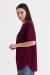 Bordo Yumuşak Dokulu Esnek Premium Kumaş Lazer Kesim Oversize Tişört 1868
