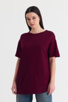Bordo Yumuşak Dokulu Esnek Premium Kumaş Lazer Kesim Oversize Tişört 1868