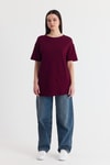 Bordo Yumuşak Dokulu Esnek Premium Kumaş Lazer Kesim Oversize Tişört 1868