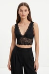 Bralet-V Yaka Kalın Askılı Dantelli Bralet 7016 Siyah -rulem